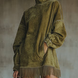 Patricia – rochie elegantă din velur cu Galbener înalt și franjuri