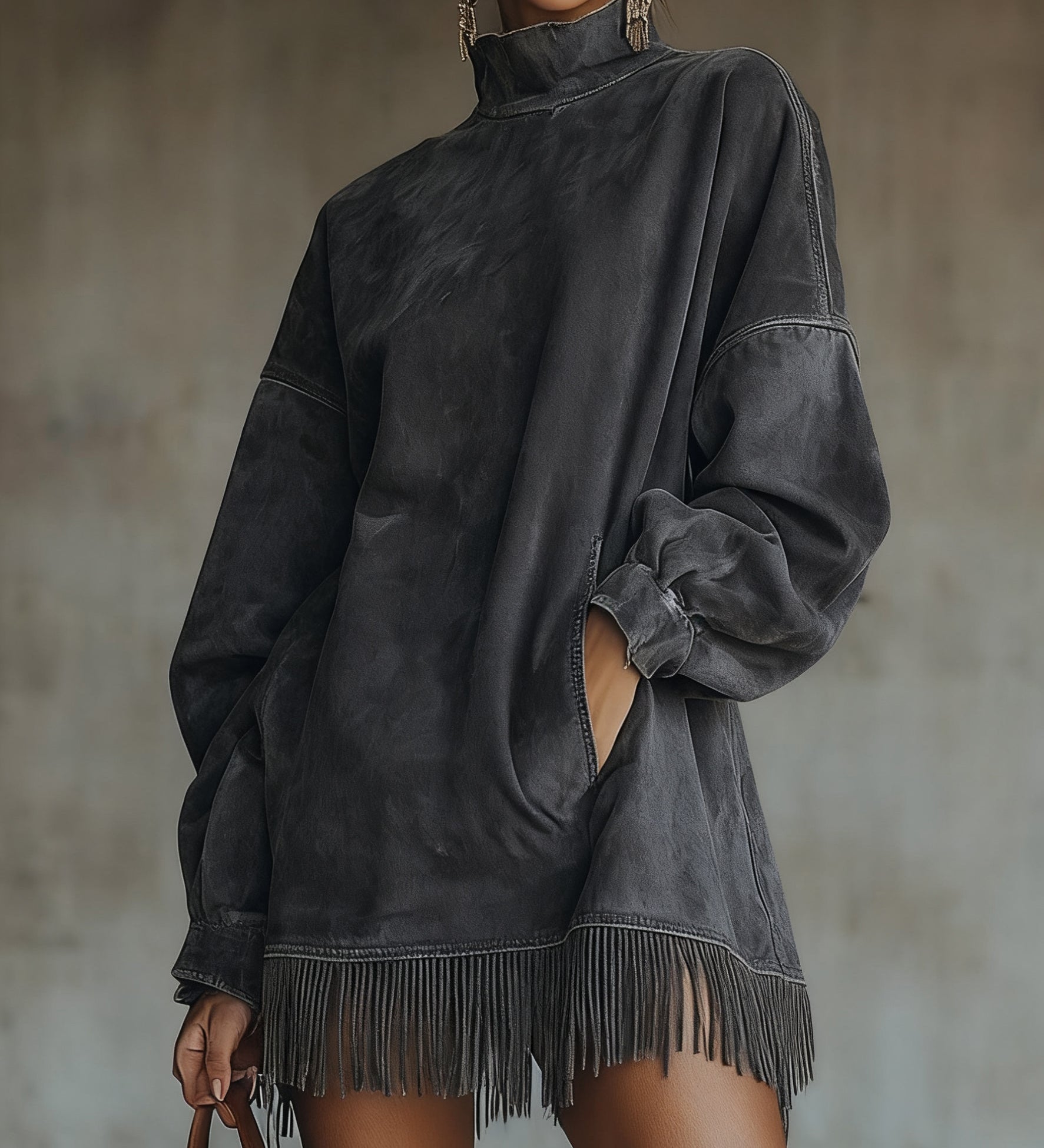 Patricia – rochie elegantă din velur cu Galbener înalt și franjuri