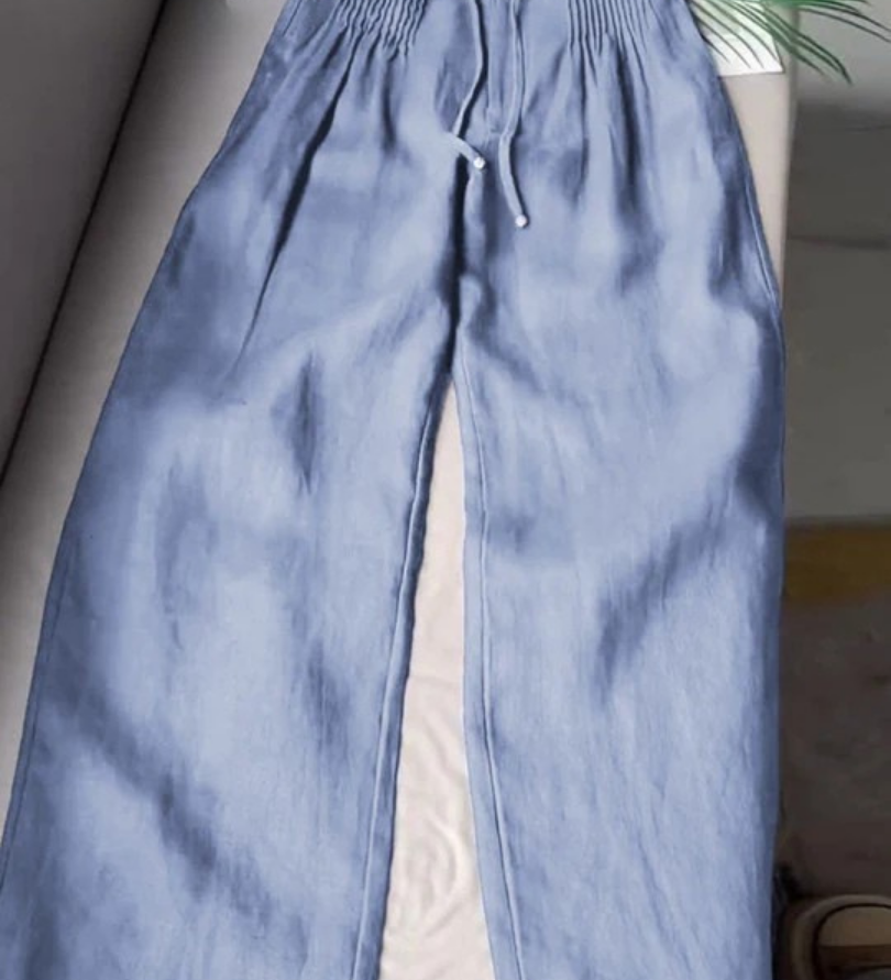 Camille | Pantaloni cu Picior Larg din Amestec de Bumbac și In