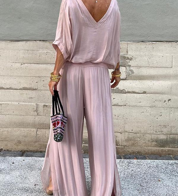 ESMERALDA – SET DIN DOUĂ PIESE CU PANTALONI LARGI DIN CHIFFON ELEGANT