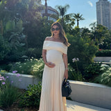 Amara – Rochie Maxi de Maternitate Elegantă cu Falduri
