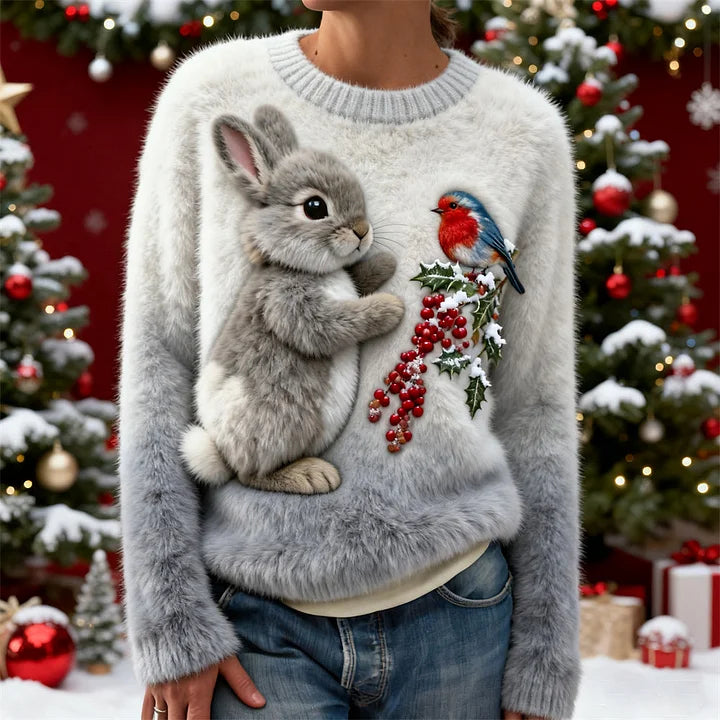 Holly | Pulover Pluș cu Iepuraș de Sărbători