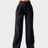 Pantaloni de birou cu talie înfășurată și picior drept