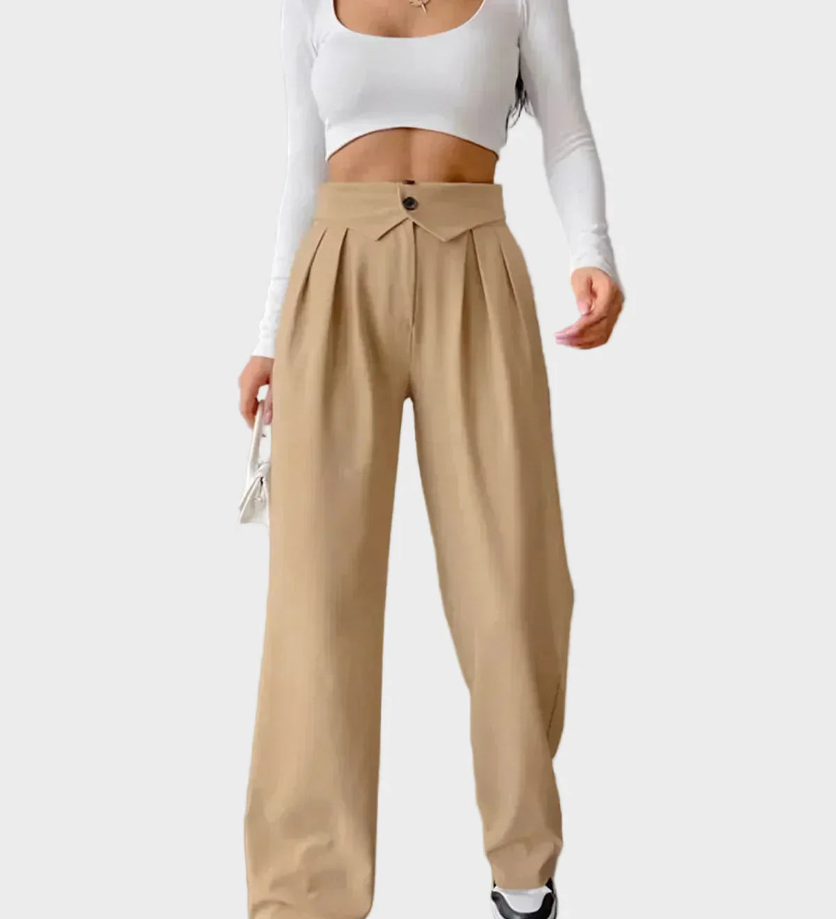 Pantaloni de birou cu talie înfășurată și picior drept