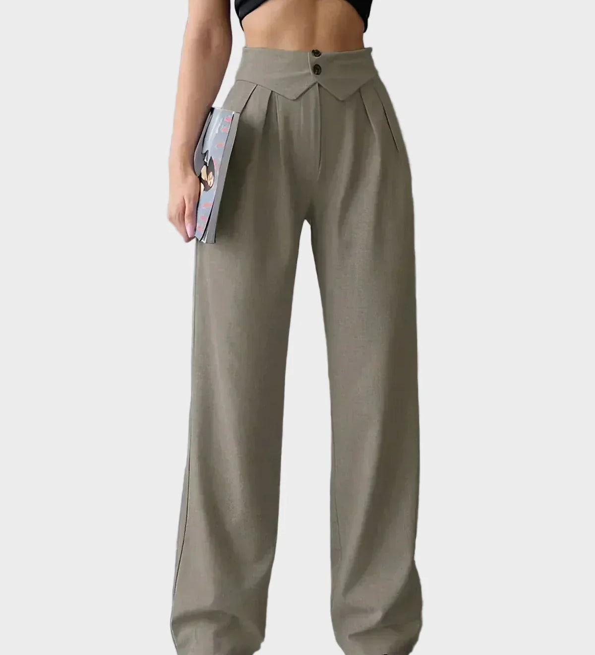 Pantaloni de birou cu talie înfășurată și picior drept