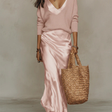 Elena | Rochie midi din satin cu pulover inclus