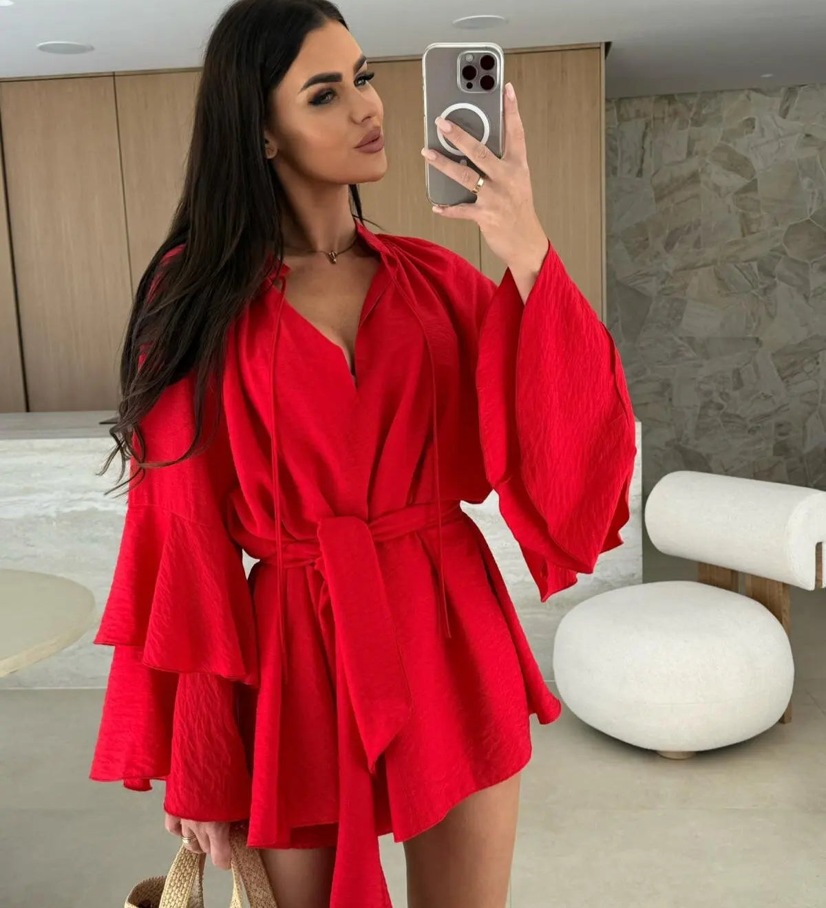 Dina™ | Rochie cămașă lejeră cu curea