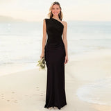 Sophia | Rochie Maxi din Satin cu Un Umăr