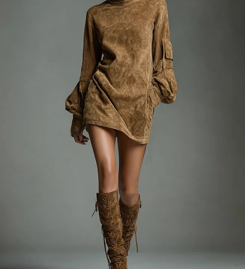 Sara | Rochie mini lejeră din suede cu Galbener înalt