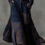 Lorena | Rochie lungă vintage din ante cu carouri Albastrumarin (include curea)