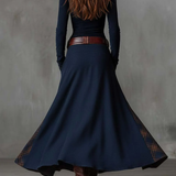 Lorena | Rochie lungă vintage din ante cu carouri Albastrumarin (include curea)