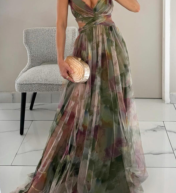 Liora – Rochie de Damă Maxi Elegantă cu Imprimeu Acquerel