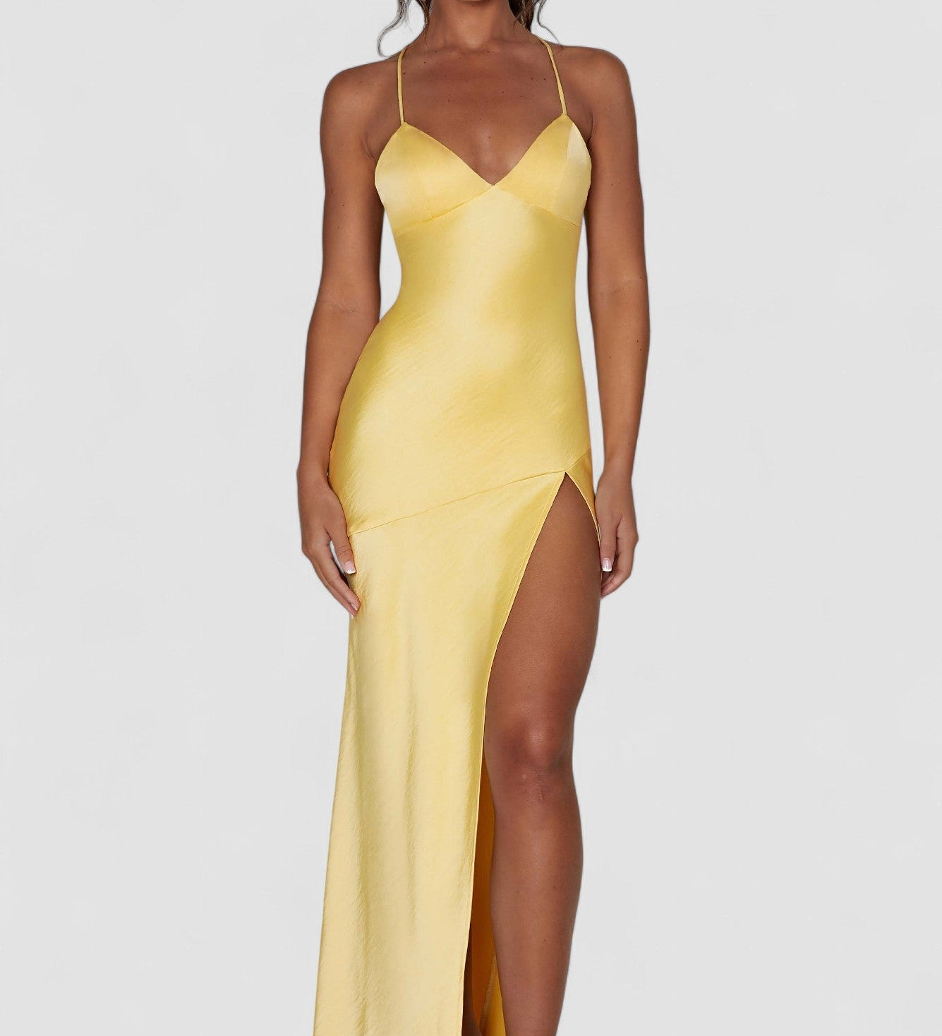 Meliva – Rochie Maxi de Damă cu Decolteu Înalt Satinată