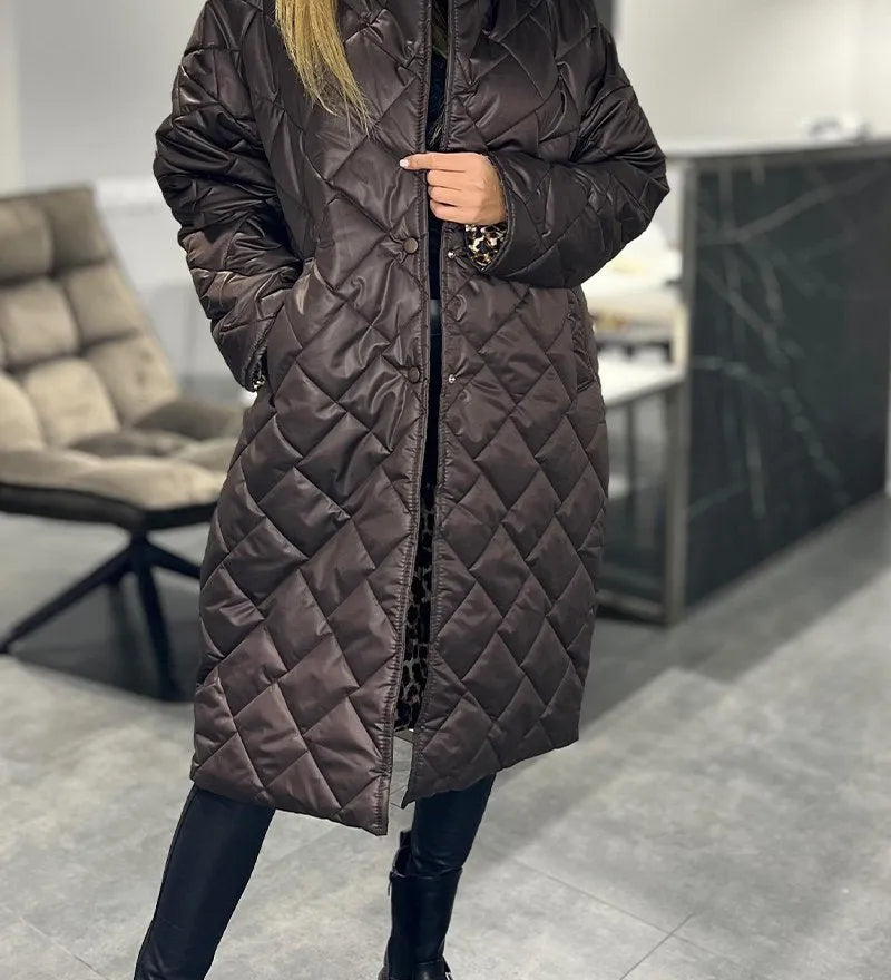 Ofira – Palton cu umplutură matlasată reversibilă și căptușeală cu model de panteră