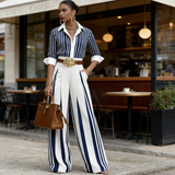 Laura | Cămașă cu dungi și pantaloni cu picior larg