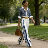 Laura | Cămașă cu dungi și pantaloni cu picior larg