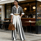 Laura | Cămașă cu dungi și pantaloni cu picior larg